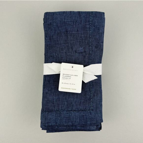 Pottery Barn Napkins Belgian Flax Linen SET OF 12 Denim Blue 20x20 New - Picture 1 of 7